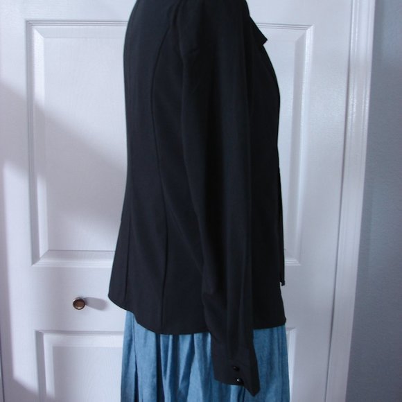 Black 2XL Button Front Shoulder Overlay Tie Business Everyday Classic L/S Blouse - Picture 3 of 11